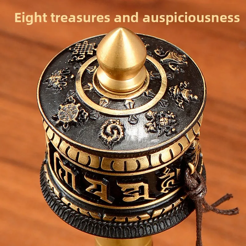 Handheld Tibetan Copper Prayer Wheel with Six Sacred Mantras 60000 Times Home Decor