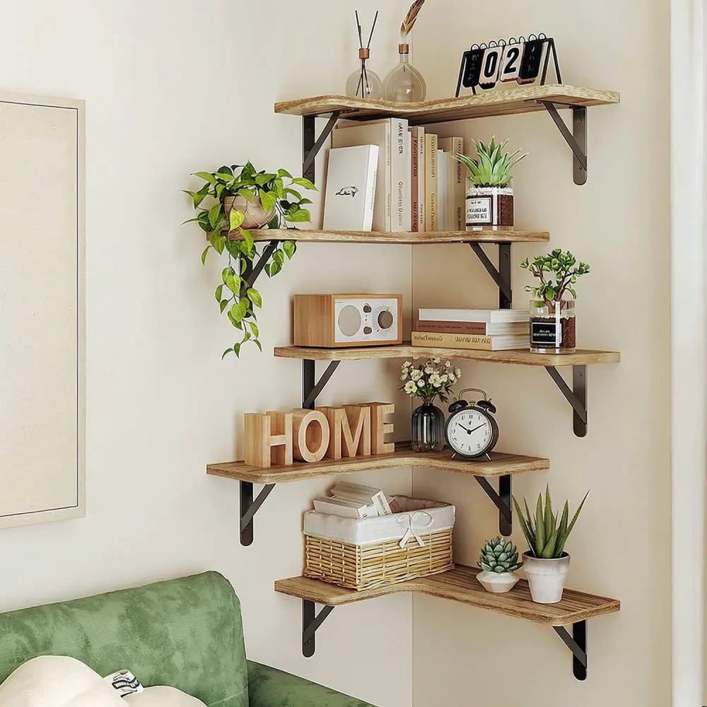 Wall Mounted Wood Floating Shelves Storage Rack For Kitchen Bathroom Living Room Home Organizer Display Shelf