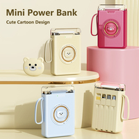 Mini Power Bank 20000mAh Cute Pet Cartoon LED Light Powerbank Built in 4 Cable Portable Charger External Battery Pack Power Bank