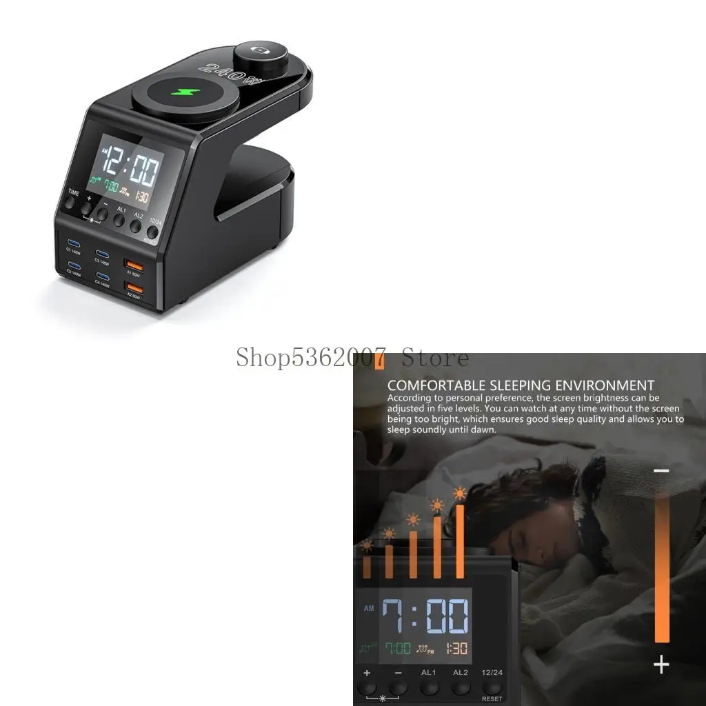 

240W Charging Station with Alarm Clock Display Charging Adapters for Laptop 40JB