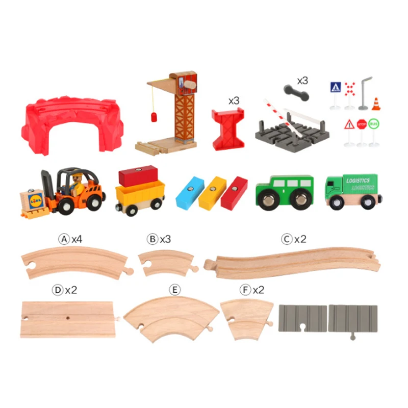 Wooden Train Track Set Transport Scene Accessories Children Assemble Educational Boys Toys Suitable For Wooden Rails Gifts Pd52