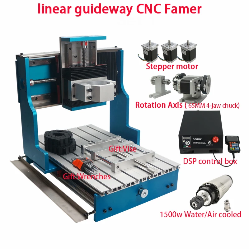 1500W Mini CNC 6040L 3040L Linear Guideway Frame 4axis with Nema23 Motors for CNC 6040 Wood Metal Engraving Machine Router Kit