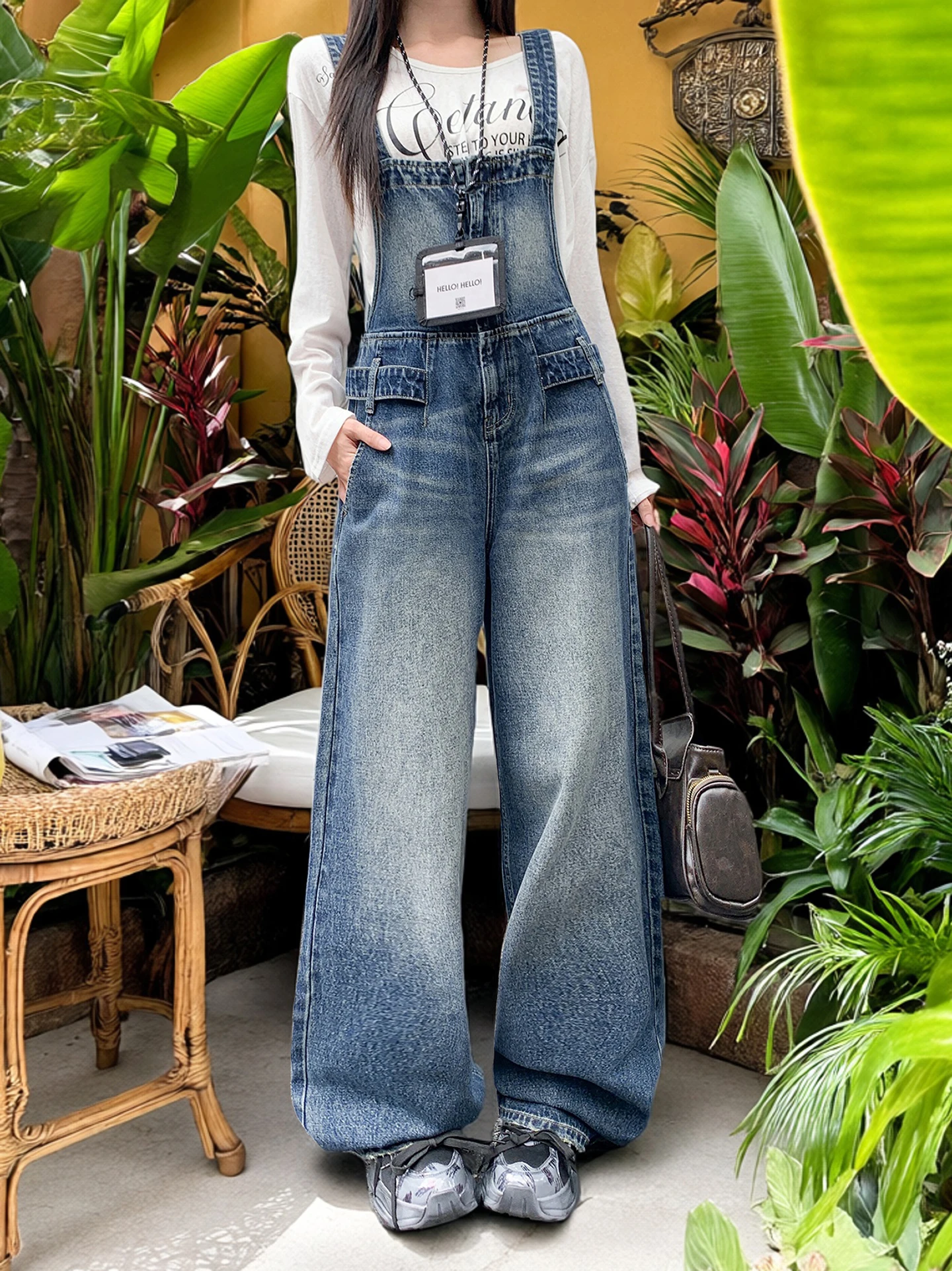 

Женский джинсовый комбинезон с высокой талией и широкими штанинами, удлиненный, для высоких, весна 2026, модные джинсы Breakpoint