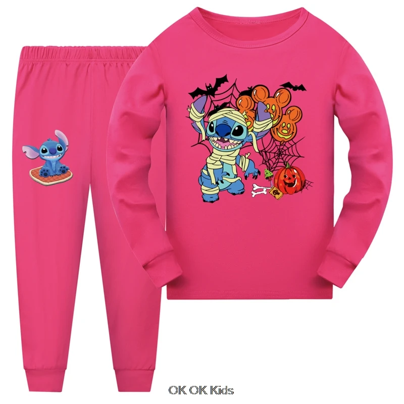 

Hot Lilo And Stitch Shirt Set Kids Pyjamas Boys Long Sleeve Sleepwear Toddler Girls Pajamas Home Wear Clothes Sportswear Suits