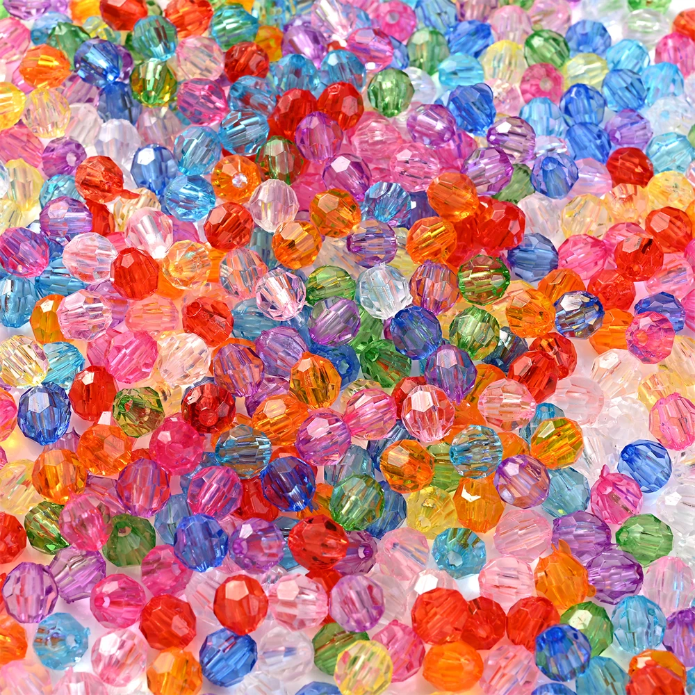 300pcs 6mm Acrylic Round Faceted Beads Multicolor Clear Spacer Beads For Jewelry Making Supplies DIYBracelet Necklace