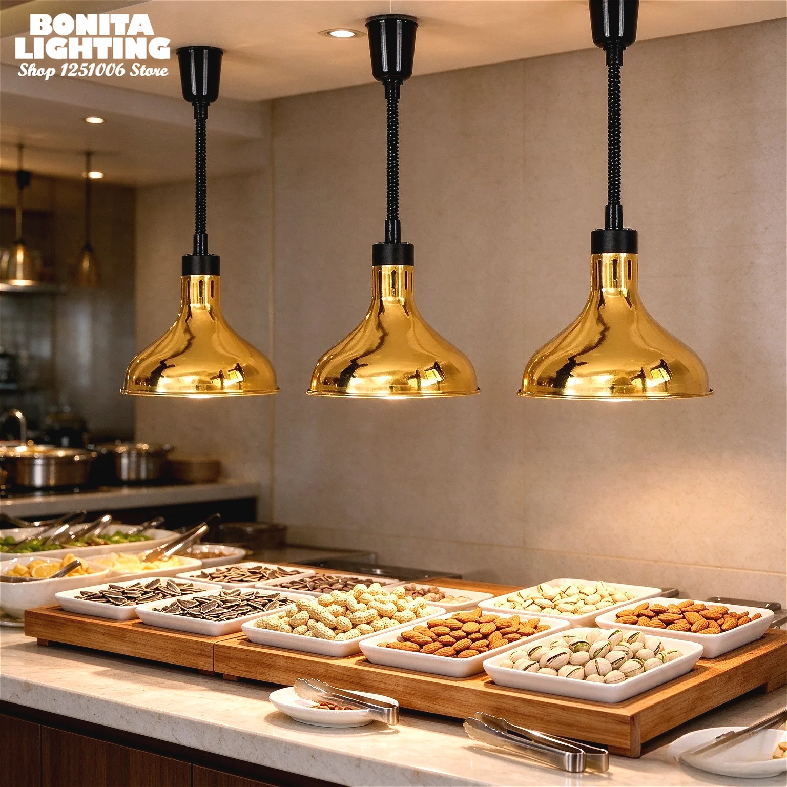 Commercial Telescopic Food Heat Lamp Vintage Metal Pendant Light with Switched for Buffet Restaurant Supermarket Kitchen Island