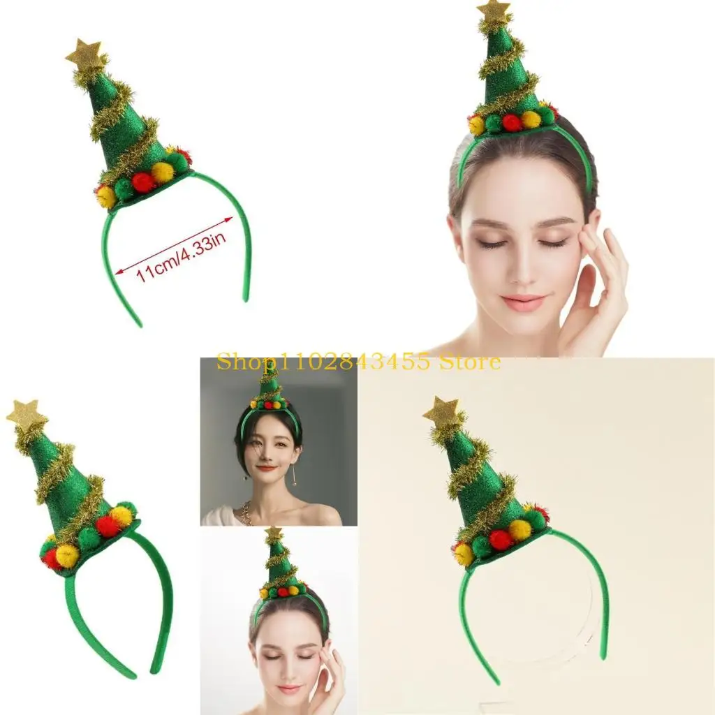 

49MC Рождественская шапка, пушистый обруч для волос в виде рождественской елки с блестящими повязками на голову, милый головной