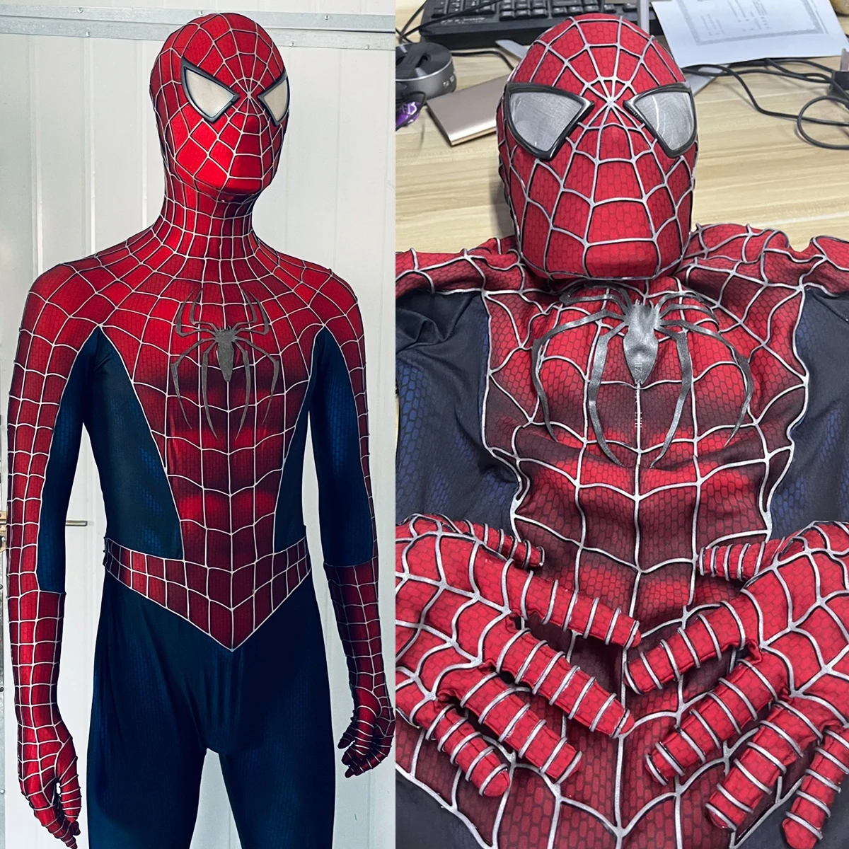 

【In Stock】Marvel 1:1 Wearable 3D Toby Spider-Man Jumpsuit with Mask Glued Webs Handmade Cosplay Costume Suit for Coser Gift