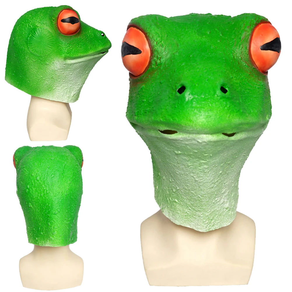 

Green Frog Headgear Cosplay Funny Mask Costume Accessories Unisex Adult Women Men Latex Funny Fantasia Halloween Suit Props