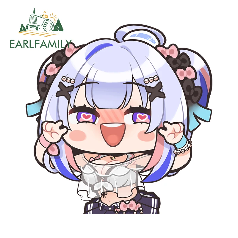 EARLFAMILY 13cm x 12.8cm Cute Girl Decals Anime Blush Chibi White Hair Kawaii Accessories Car Stickers Interesting Decor