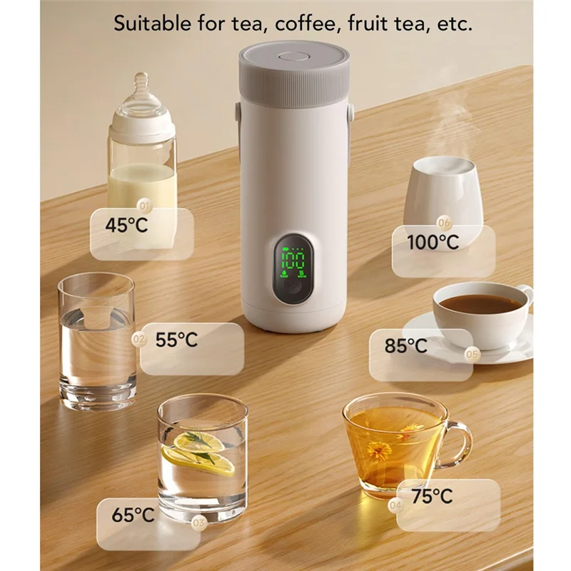 غلاية كهربائية للسفر، غلاية شاي صغيرة محمولة، غلاية مياه ساخنة للقهوة، ماء غليان سريع 350 مل، 27000 مللي أمبير قابلة لإعادة الشحن