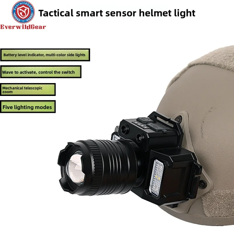 戦術スマートセンサーヘッドランプ屋外照明懐中電灯高輝度マイニングランプミッキーファストヘルメット対応