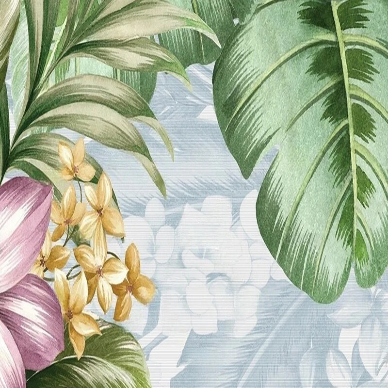 

MU8954 Original Nordic hand-painted tropical plant flower and bird fresh and clean TV sofa background wall painting
