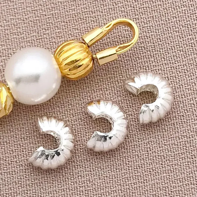 10pcs 4mm 18K Copper Plated Genuine Golden Thick Silvery Pattern Crescent End Buckle, DIY Jewelry Making Accessories