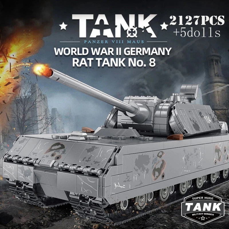 Military Mouse Heavy Panzer Maus T28 Tiger Panther Tank Building Blocks WW2 Weapon Leopard Challenger Tanks City Bricks Kids Toy