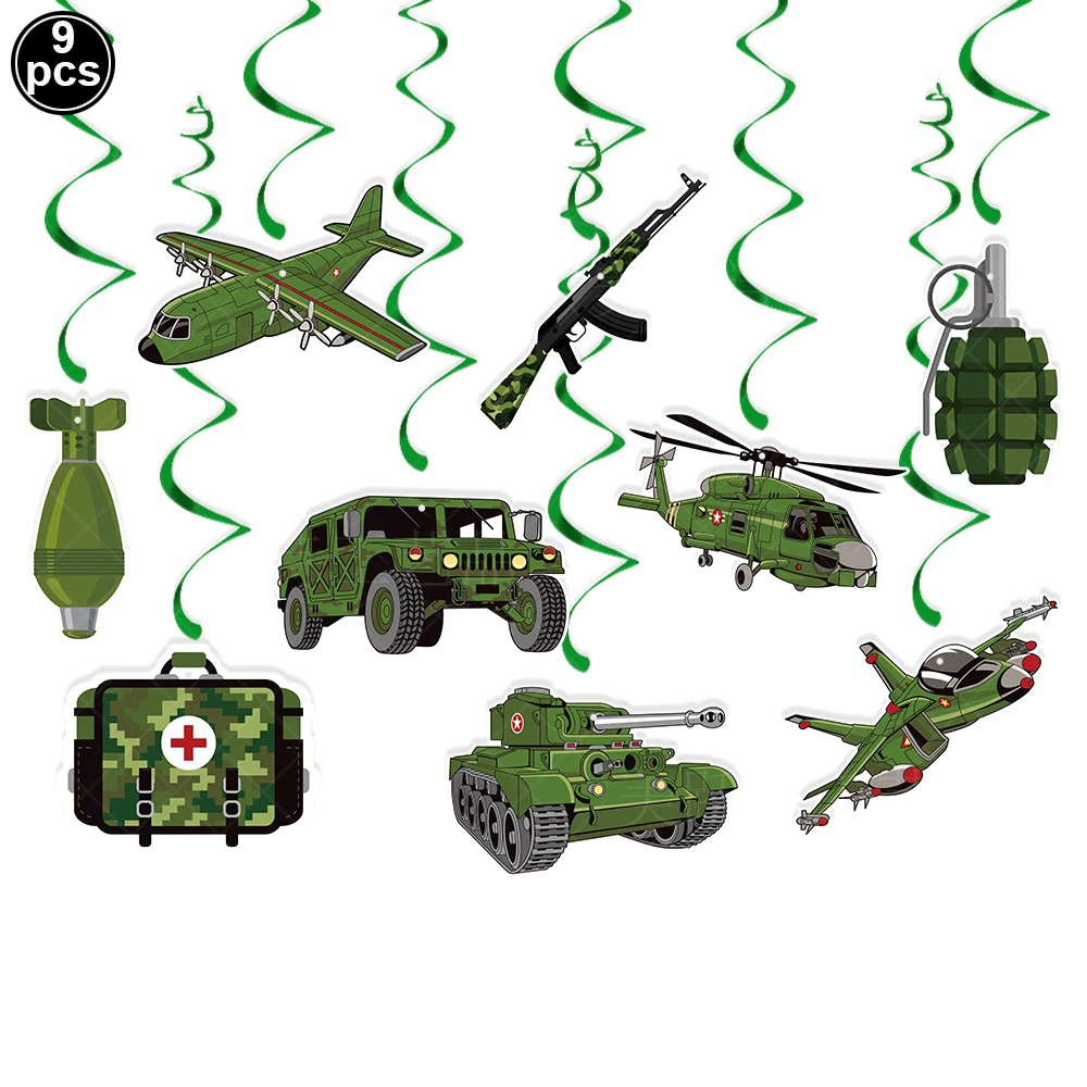 Camo Birthday Party Balloons Tank Missile Gun Inflatable Balloons Hanging Swrils  Army Military Birthday Party Decorations