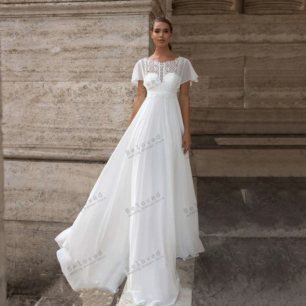 

Vintage Wedding Dresses A-Line Chiffon Tiered Bridal Gowns Short Sleeves Robes For Formal Party Graceful Vestidos De Novia 2024