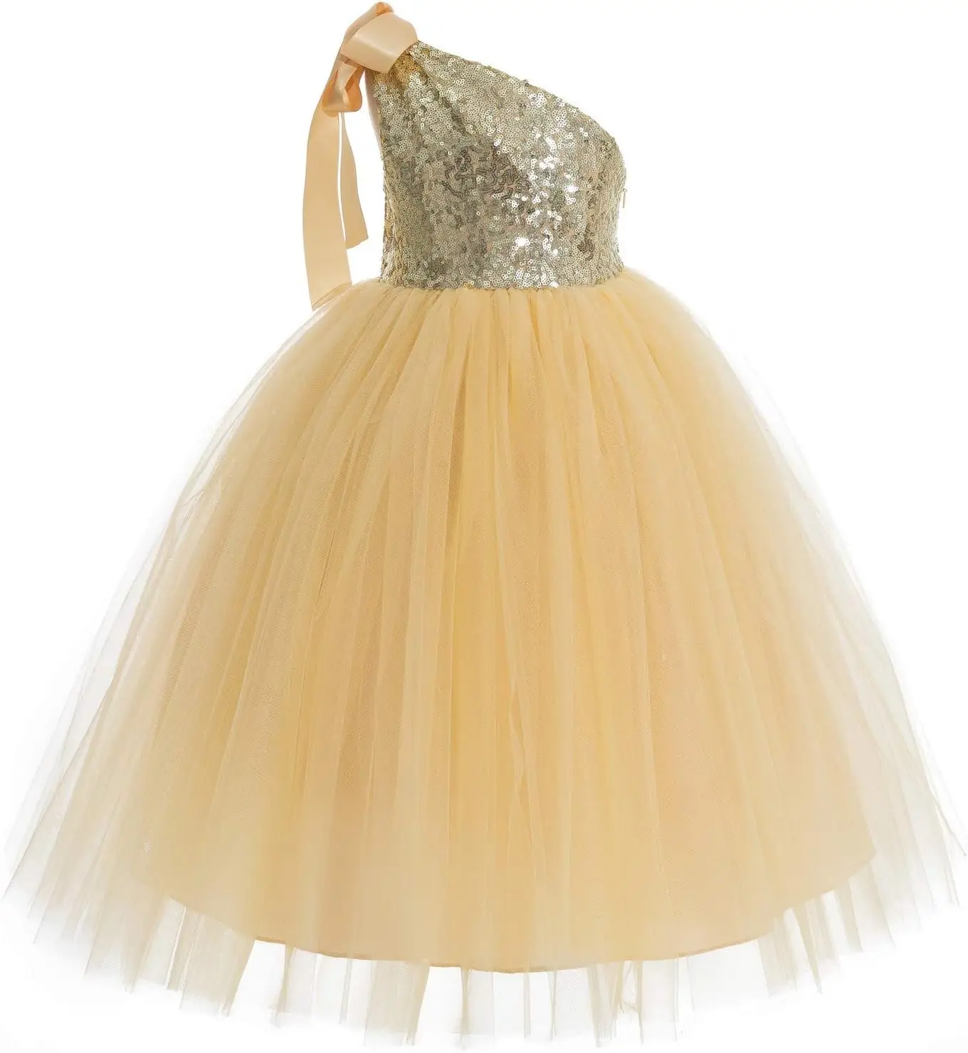 Ekidsbridal Tutù con paillettes monospalla Abito da ragazza di fiori Corsetto Abito da ballo per spettacolo di nozze per ragazze