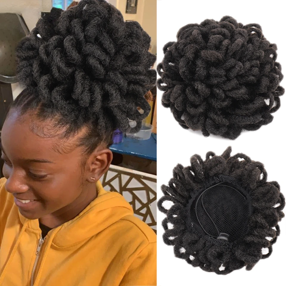 

Synthetic DreadLock Afro Puff Hair Bun Chignon Drawstring Ponytail Faux Locs Clip In Pony Tail Hair Pieces for Black Women