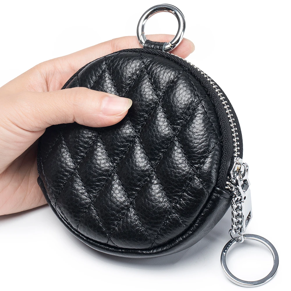Real Leather Women Coin Purse Diamond Stitching Circle Wallet Mini