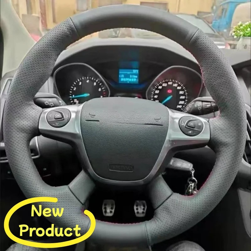 

Custom Hand-stitched Black Comfy Microfiber Leather Steering Wheel Cover For Ford Escape Focus（Sedan Hatchback）2013 2014 2015