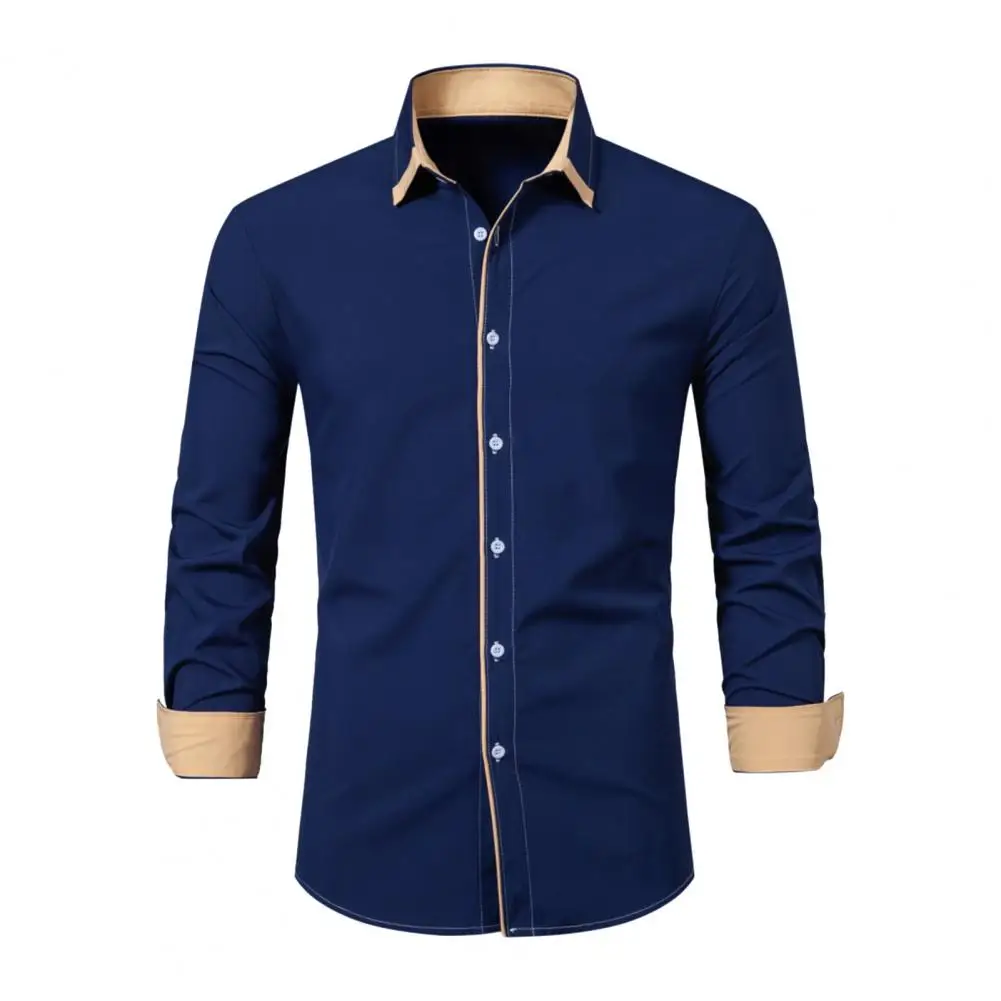 

Men's Shirt Casual Color Blocked Shirt Fashion Long Sleeved Business Formal Suit Shirt Lapel Collar Men Business Shirts Top