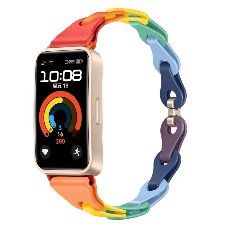 NEW Chain Silicone Band for Huawei Band 10 9 Women Fashion Sport Watchband for Huawei Band 8 Colorful Girls Ultra-narrow Strap