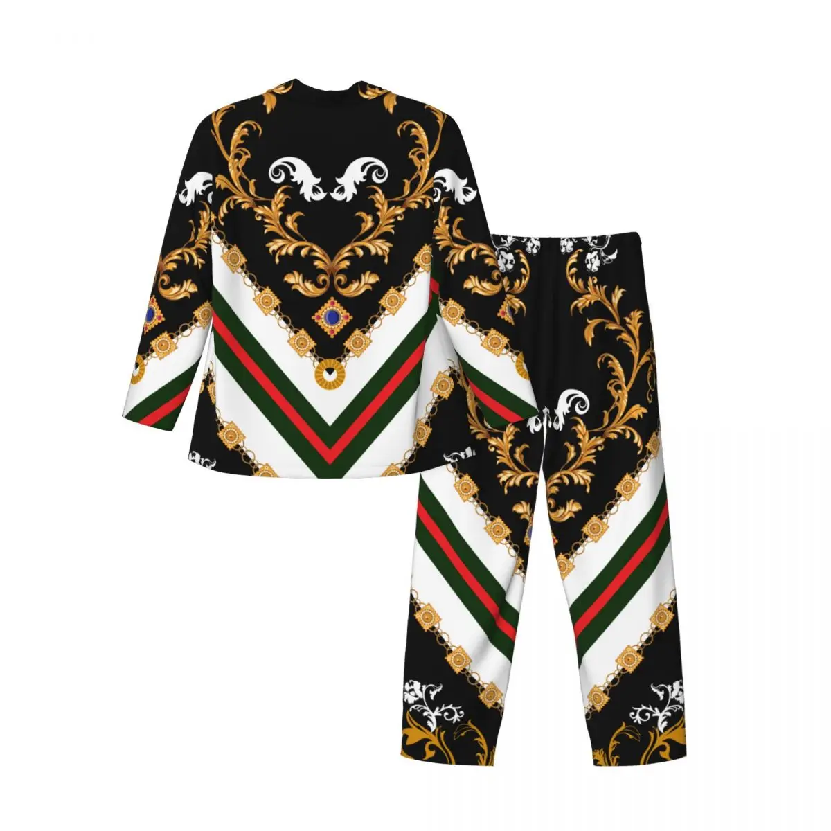 Baroque Pattern With Chains Long-sleeved Trousers Pajamas for Men Autumn and Winter Homewear Sleepwear Sets