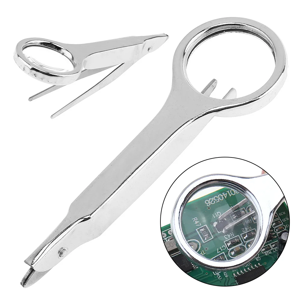 

Handheld Magnifing Glass 10x 25mm Stainless Steel + Acrylic Optical Lenses Magnifier with Tweezers for Identification Tools