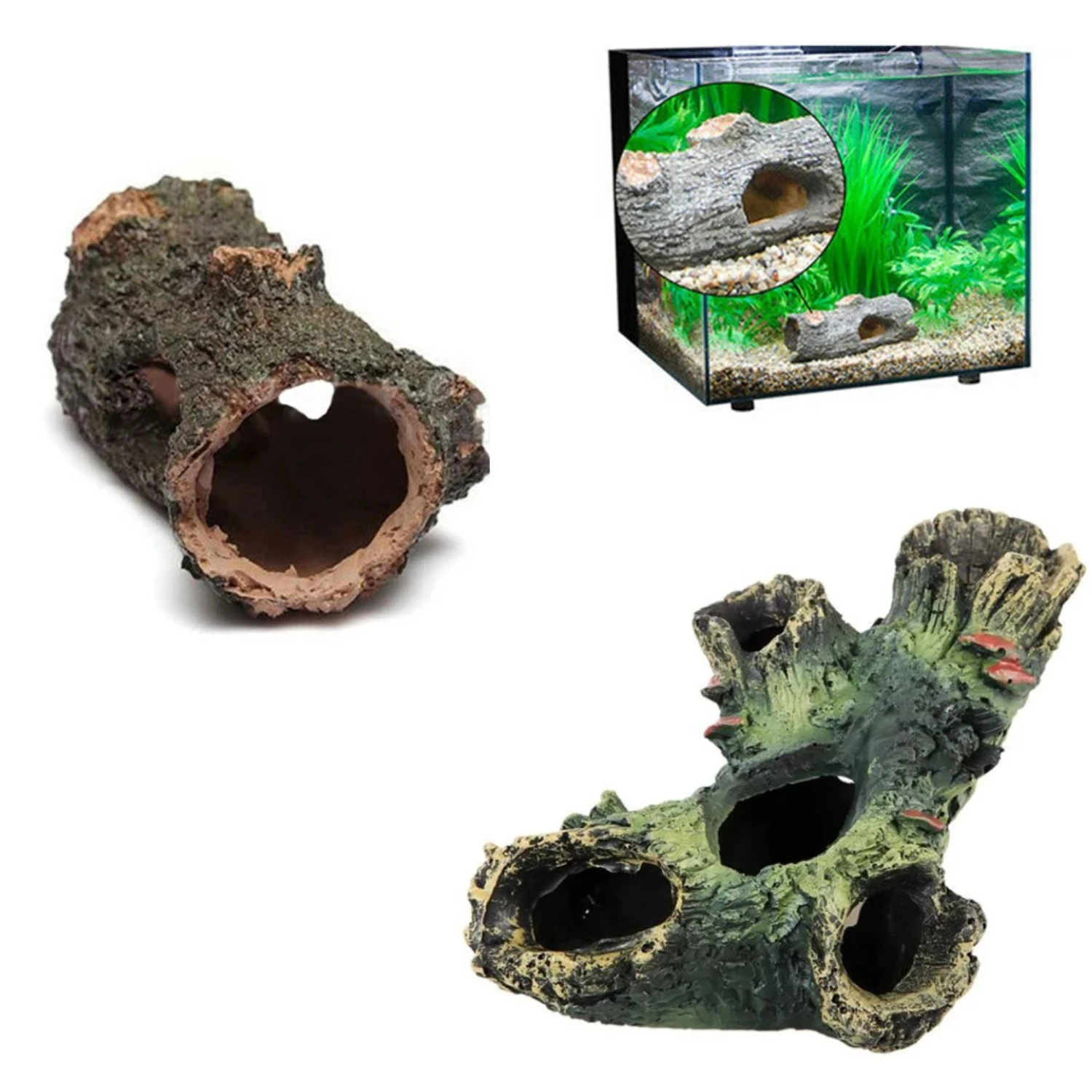 sticated Hollow Tree Tunnel Cave Decoration - Create a Stunning Underwater Landscape with this Beautifully Crafted Aquatic Ornam