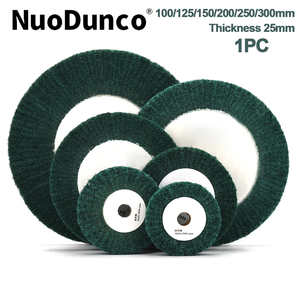 100/125/150/200/250/300 ミリメートル不織布研磨フラップホイールグリーンナイロン繊維研磨バフホイールディスク 20 ミリメートルボア 1 ''厚さ