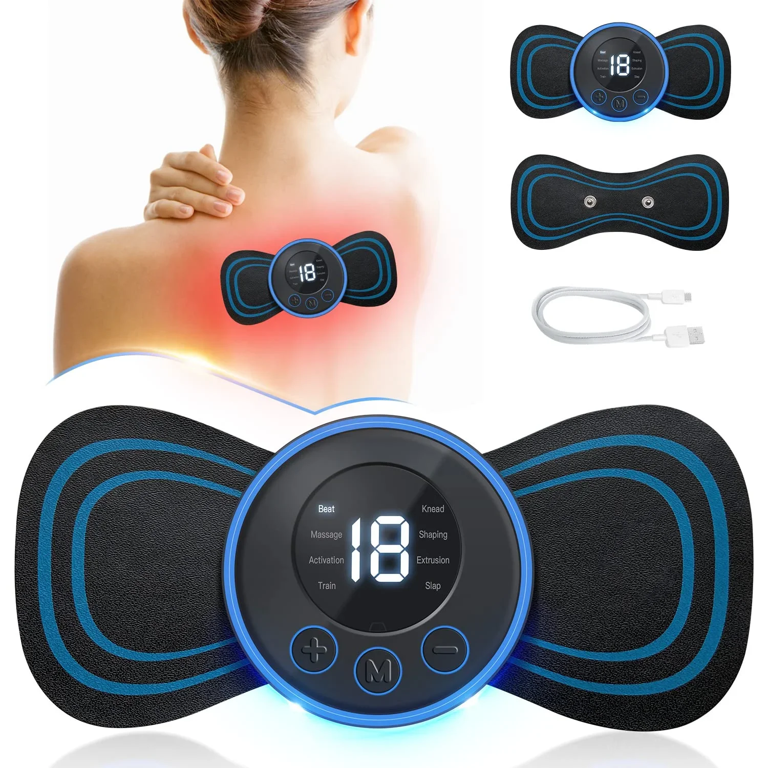 EMS LCD Display Neck Massager 8 Mode Pulse Muscle Stimulator 6 Pcs Eplacement Piece Massager Cervical Back Patch Portable