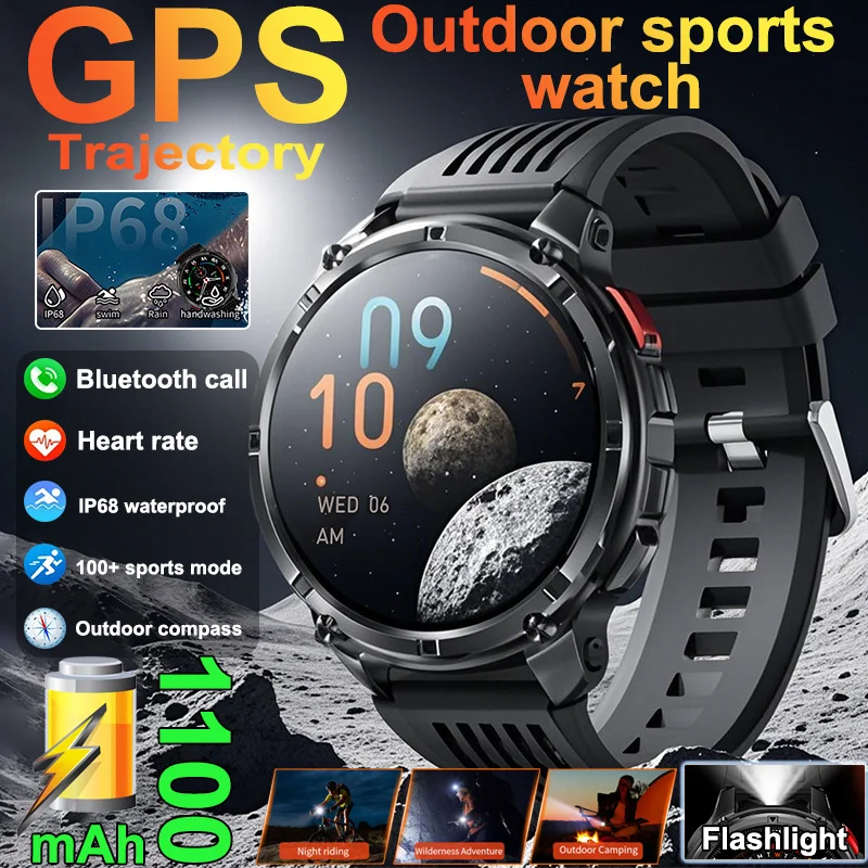 

Outdoor Sports Smart Watch Men HD Screen 1100mAh Large Battery Long Standby Time Bluetooth Call Sports Watch Waterproo 2026 New