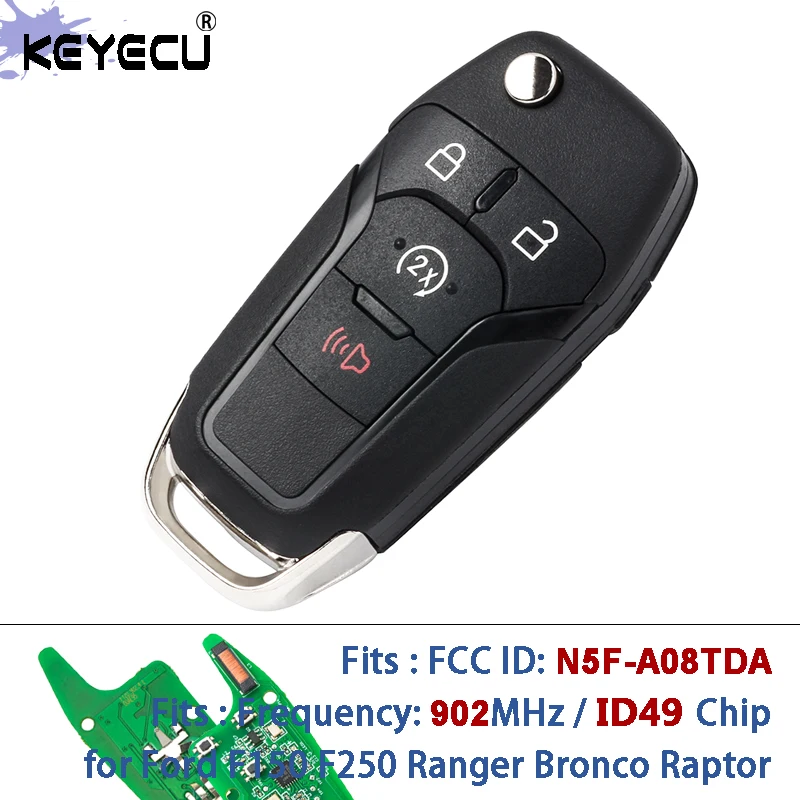 

KEYECU N5F-A08TDA 164-R8134 902 МГц ID49 Чип Складной дистанционный брелок без ключа для Ford F150 F250 Ranger Bronco Raptor 2015-2022