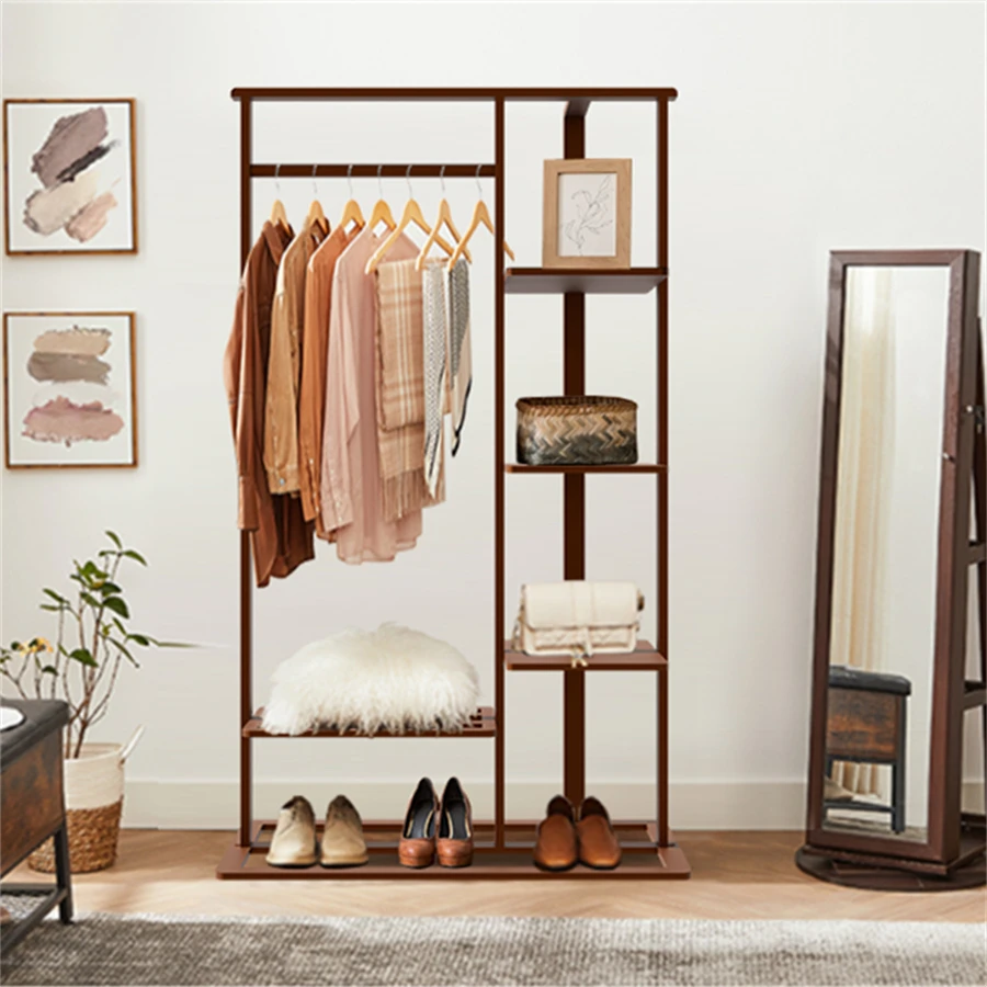 Bamboo Clothes Rack: 3-in-1 Freestanding Clothes Rack with Storage Shelf and Shoe Bench for Heavy DutyClothes Storage in room