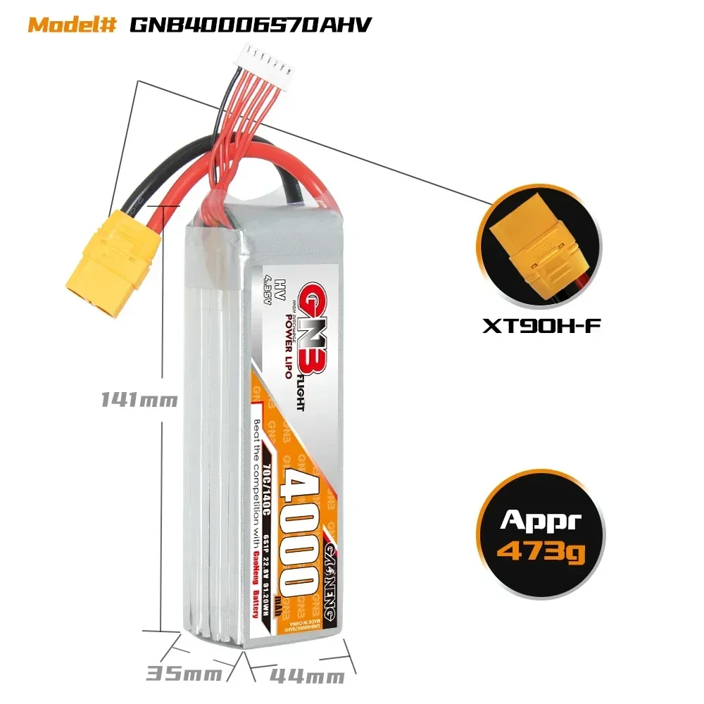 軽量hv-ドローン用バッテリー,オリジナルgnb,22.8v,4000mah,6s,70c,xt90s,fpvドローン用プラグ,rcヘリコプター,車,ボート,タンク,uavパーツ