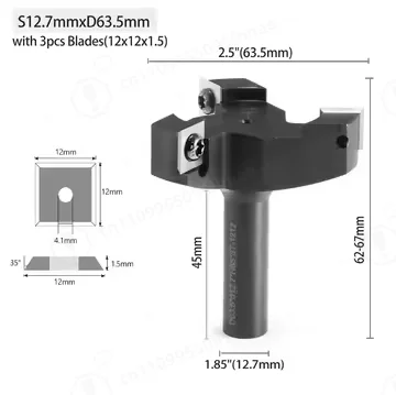 3‑Flute Spoilboard Surfacing Router Bit, Removable Inserts, 8mm 12mm 1/2