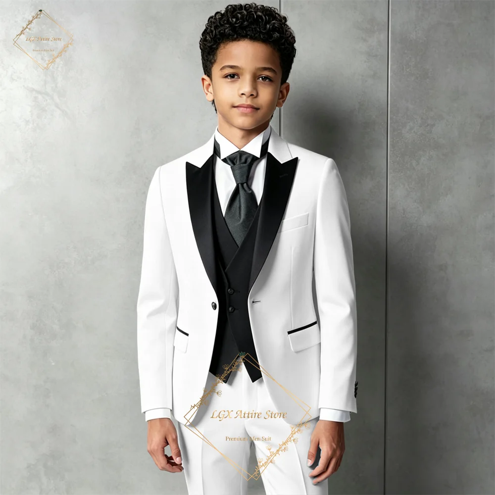 

Boys 3 Piece Suit Set Black Contrast Vest Blazer Pants Kids Slim Fit Formal Wedding Party Prom Groomsmen Page Boy Outfit