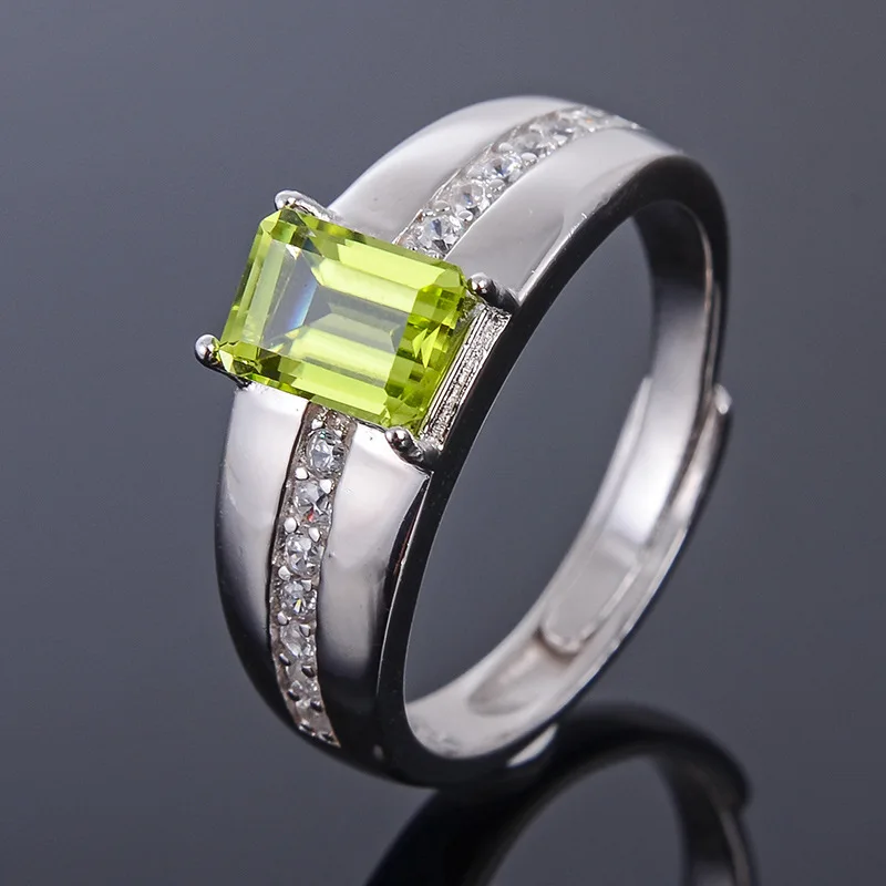 MeiBaPJ 5*7 Natural Peridot Gemstone Fashion Ring /Empty Support for Men Real 925 Sterling Silver Fine Charm Jewelry