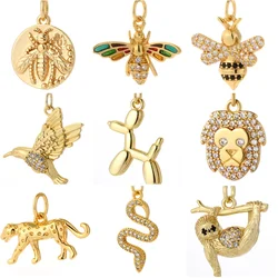 Golden Color Bee Snake Charms for Making Supplies Sloth Animals Designer Diy Charm Charms for Earrings Necklace Making CZ Zircon