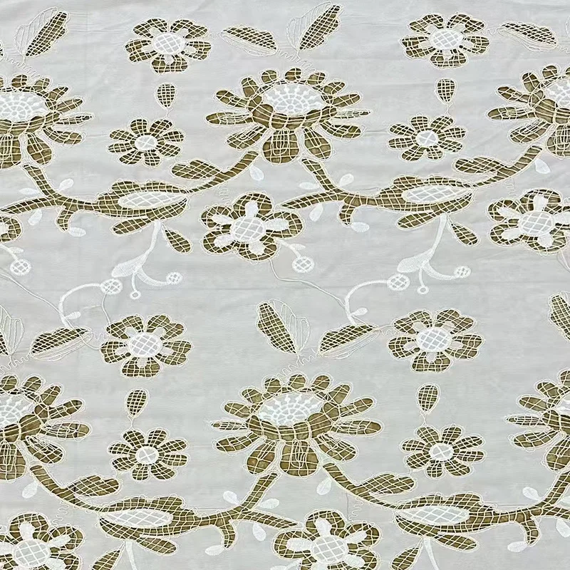 

Heavy embroidered lace fabric with hollow floral rope embroidery for wedding dresses gowns apparel fabric sewing materials