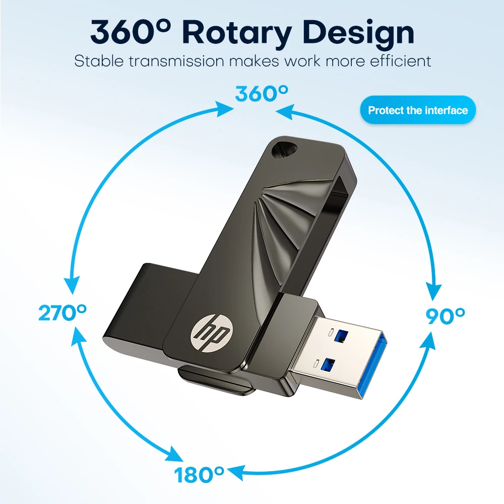 HP Original USB-Speicher Pendrive 120 Mbit/s USB 3.2 Flash-Laufwerk 32 GB 64 GB 128 GB 256 GB 	 360 °   Drehen Sie die tragbare U-Disk auf dem Schlüssel