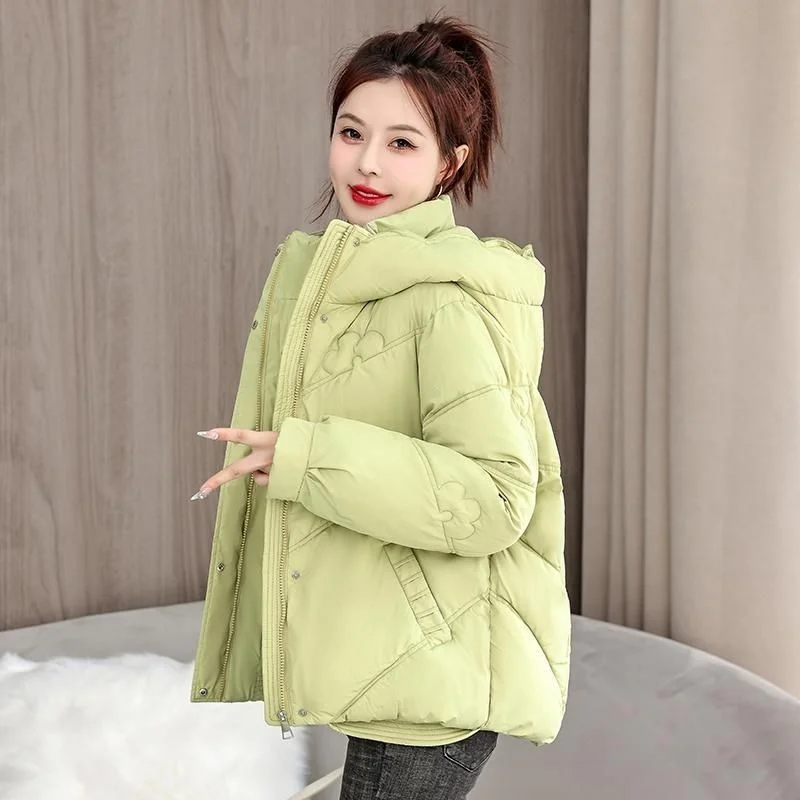 秋冬新作ダウンコットンジャケット女性の韓国綿入り厚く暖かいフード付きパーカーショートコート女性カジュアルレディーストップ