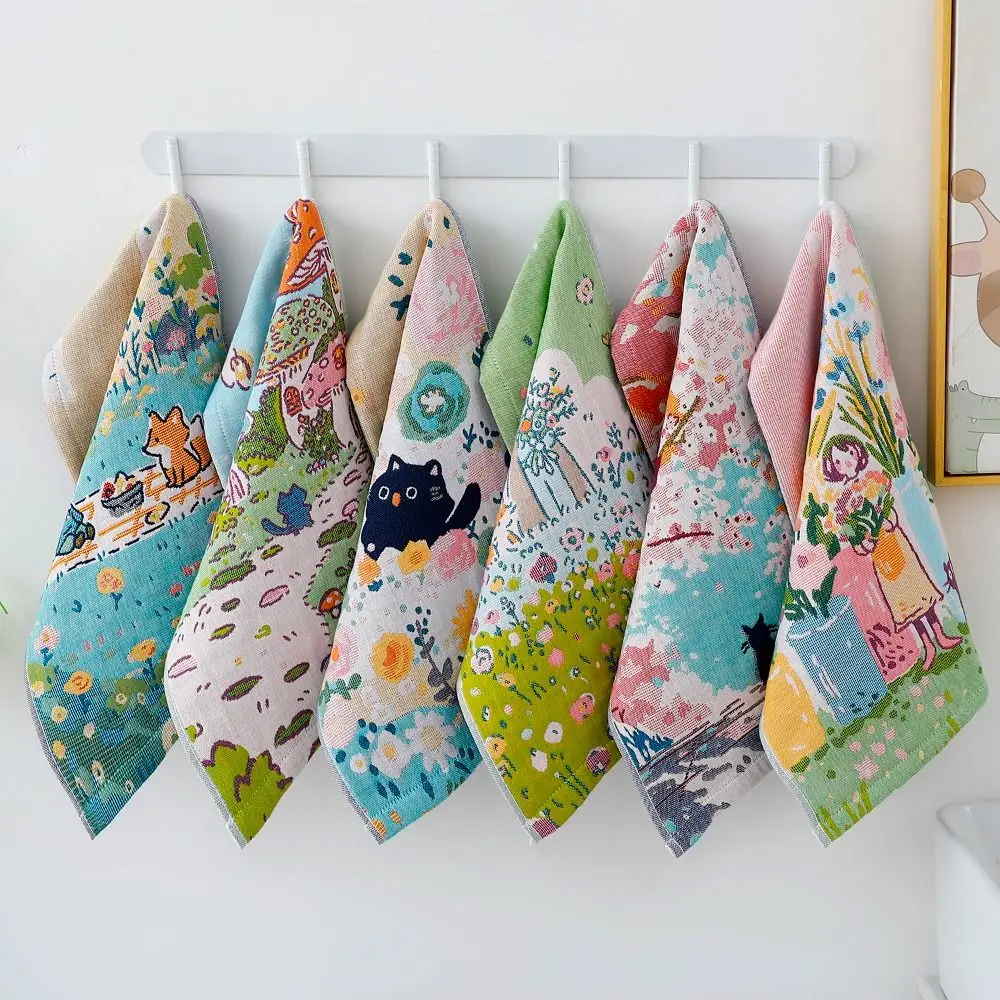25*48cm Large Hand Towel 4 Layer Cotton Gauze Quick Dry Pure Cotton Dish Cloth Decorative Cartoon Tea Towel for Home Restaurant
