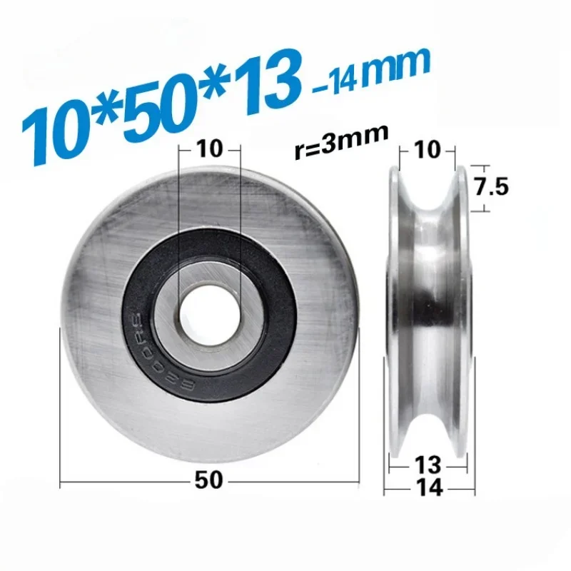 10 Stück 12x50x13mm 6301RS 10x50x13 Lagerstahlrollen mit U-Nuten, V-Rundboden, 5cm Umlenkrolle, 6mm Führungsrad, Drahtseilrolle – Detail 5