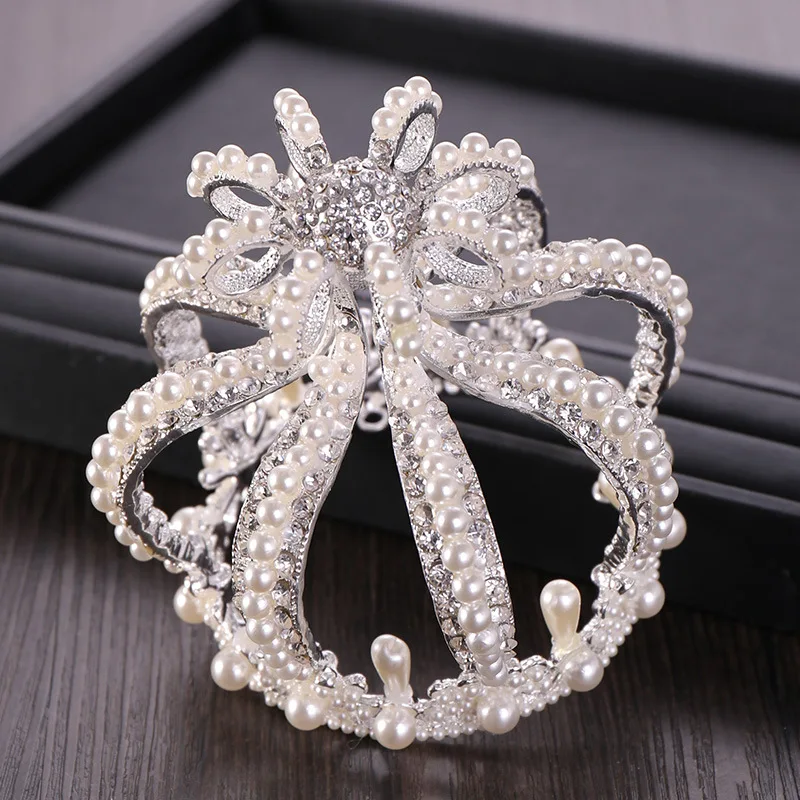 Trendy Style Pearl Diadem Luxury Tiaras And Crowns Queen Princess Pageant Bridal Wedding Hair Accessories Jewelry Crowns Gift