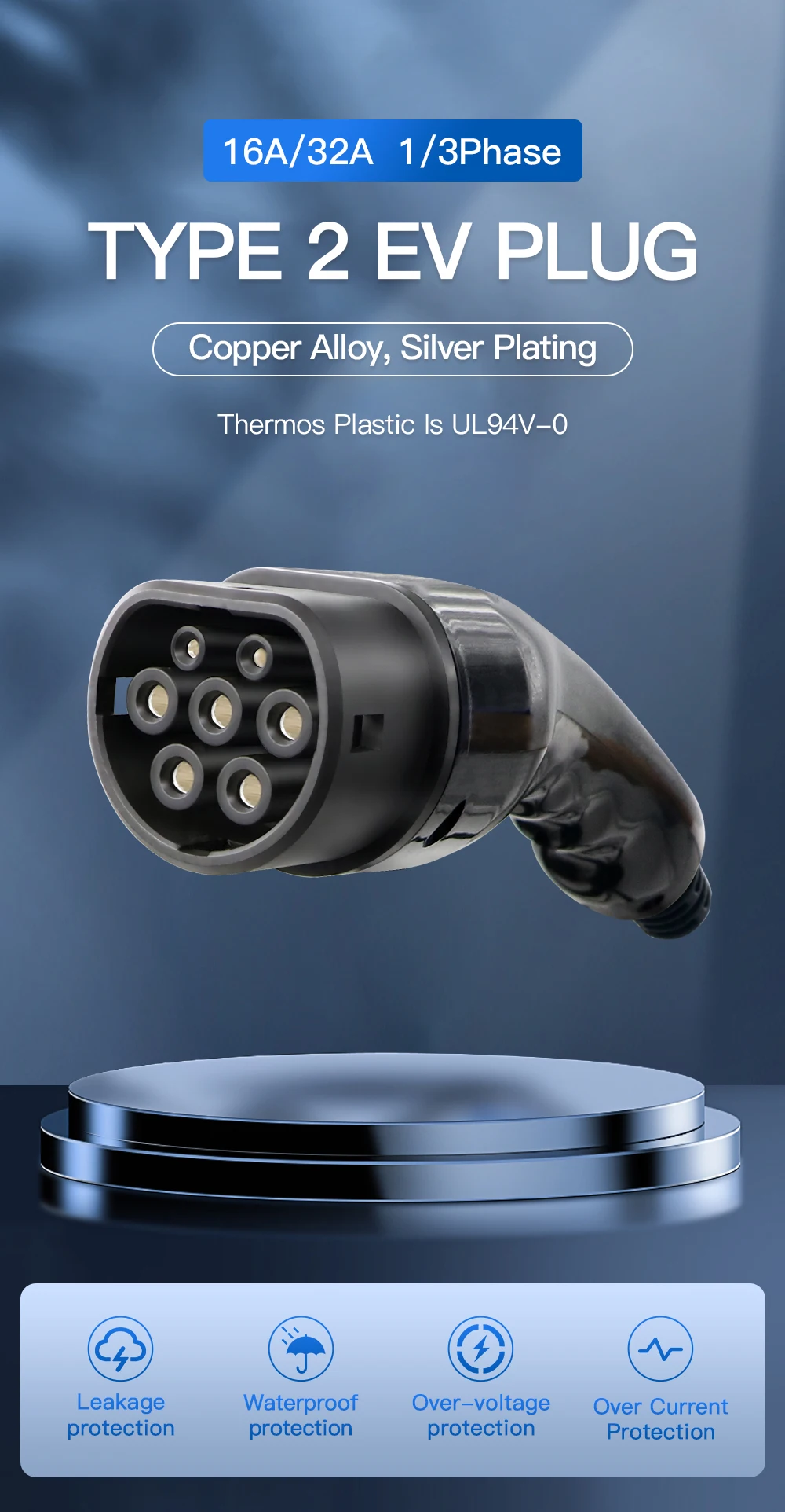 3.6KW 7.2 11 22KW Male Type 2 EVSE Female Gun EV Charger Car Plug IEC 62196 Convertor 16A 32A Electric Vehicle Charging Station