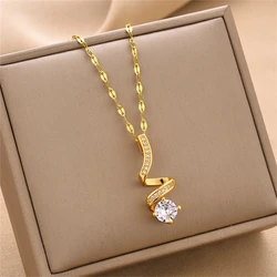 316L Stainless Steel New Fashion Fine Jewelry Japanese Style Zircon Spiral Shape Charm Chain Choker Necklaces Pendants For Women