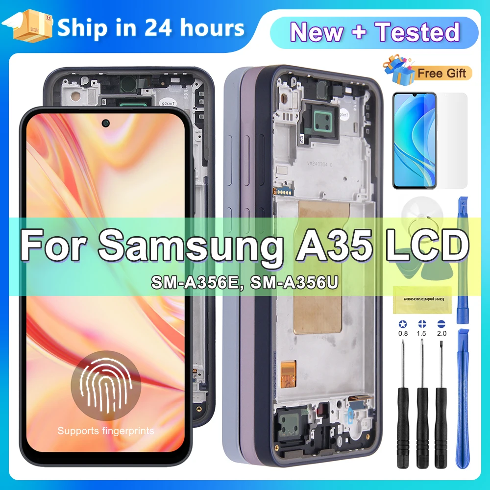 Super AMOLED For Samsung A35 LCD A356B A356E A356U Display Touch Screen Digitizer For Samsung A35 5G A356,With Frame