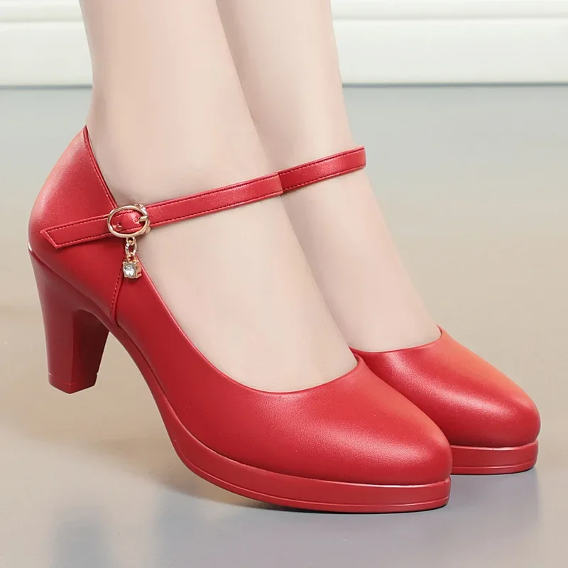 6.5cm Breathable Shallow Soft Leather Mary Janes Platform Shoes 2026 Spring Med Block Heels Shoes Office Wedding Dance Mom view 6